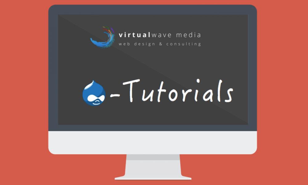 Drupal Tutorials by Virtual Wave Media apple IMac mockup with virtual wave media logo and drupal logo for tutorials red background