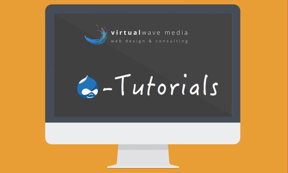 Drupal Tutorials by Virtual Wave Media apple IMac mockup with virtual wave media logo and drupal logo for tutorials