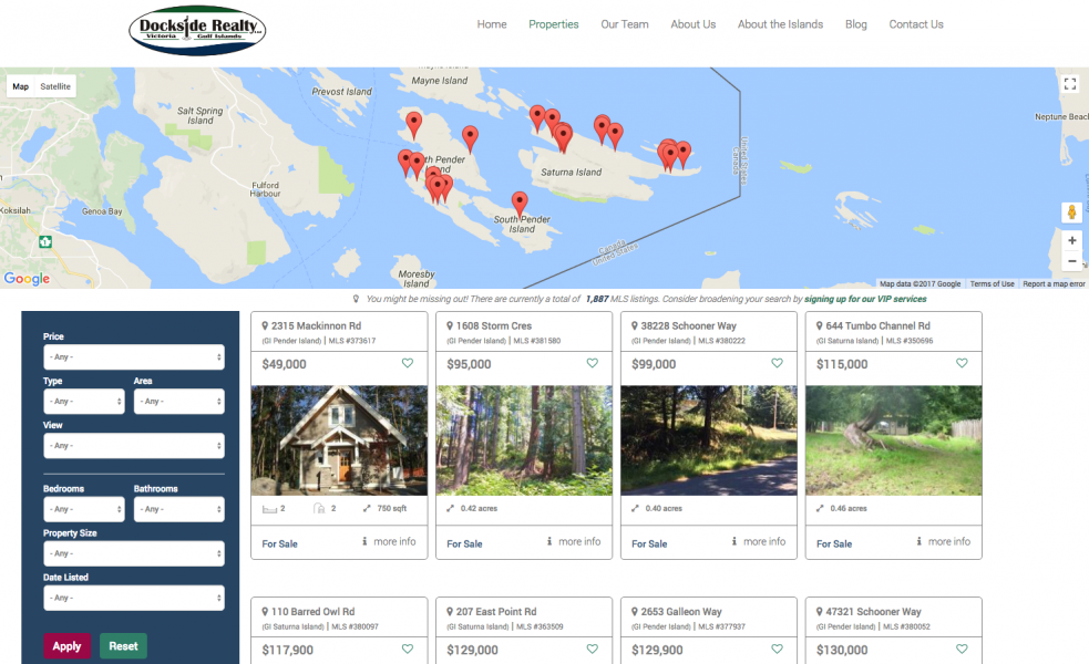 Dockside Realty Listing Page designed by Virtual Wave Medie