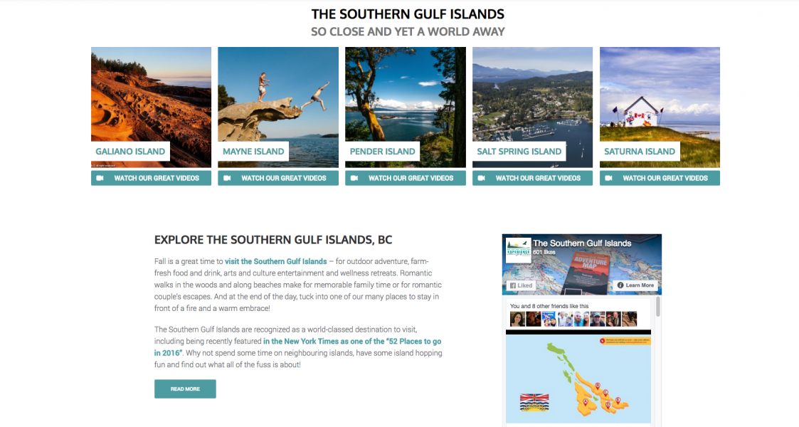 screen shot home page southern gulf islands designed by Virtual Wave Media