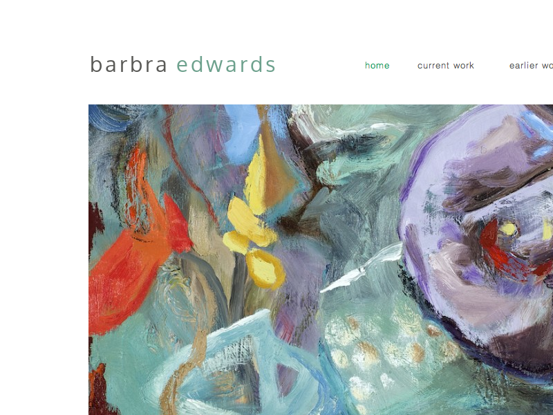 screenshot of front page www.barbraedwards.com displaying art work and top navigation