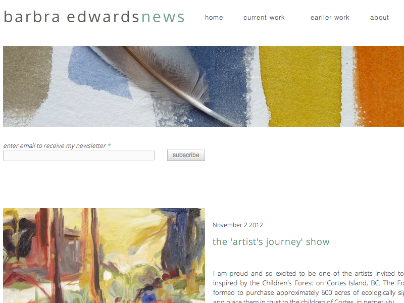 screenshot of contact page of www.barbraedwards.com displaying artwork banner and blog