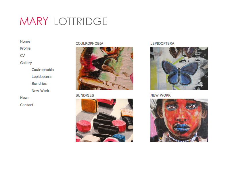 screenshot of gallery page www.marylottridge.com displaying art