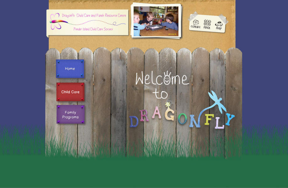 screenshot of homepage of www.dragonflycentre.ca with realistic images and fence